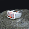 Men Solid Silver Garnet Silver Diamond Men Ring