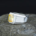 Men Handmade Square Yellow Citrine Gemstone Solid Silver Ring