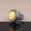 925 Silver Handmade Round Natural Yellow Agate Gemstone Ring