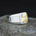 Men Handmade Square Yellow Citrine Gemstone Solid Silver Ring
