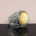 925 Silver Handmade Round Natural Yellow Agate Gemstone Ring