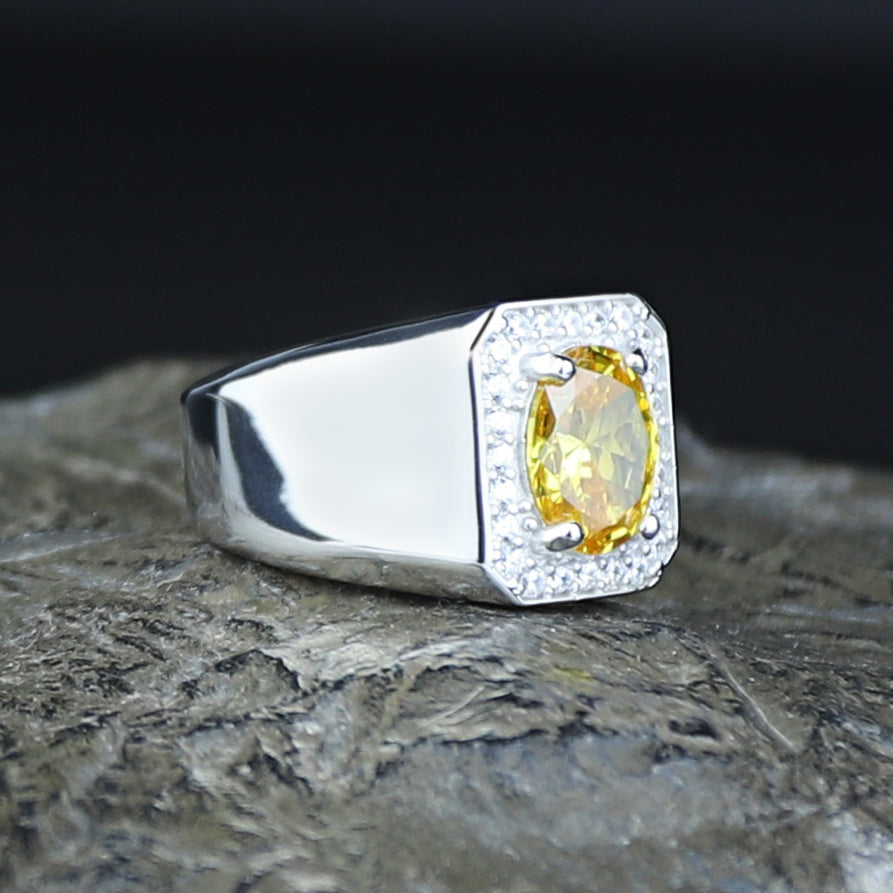 Men Handmade Minimal Yellow Citrin Gemstone Ring