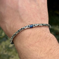 925 Solid Silver 4MM Blue Sapphire Gemstone Chain Bracelet