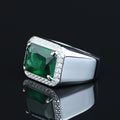 Men Solid Silver Green Emerald Gemstone Iced Out Rİng