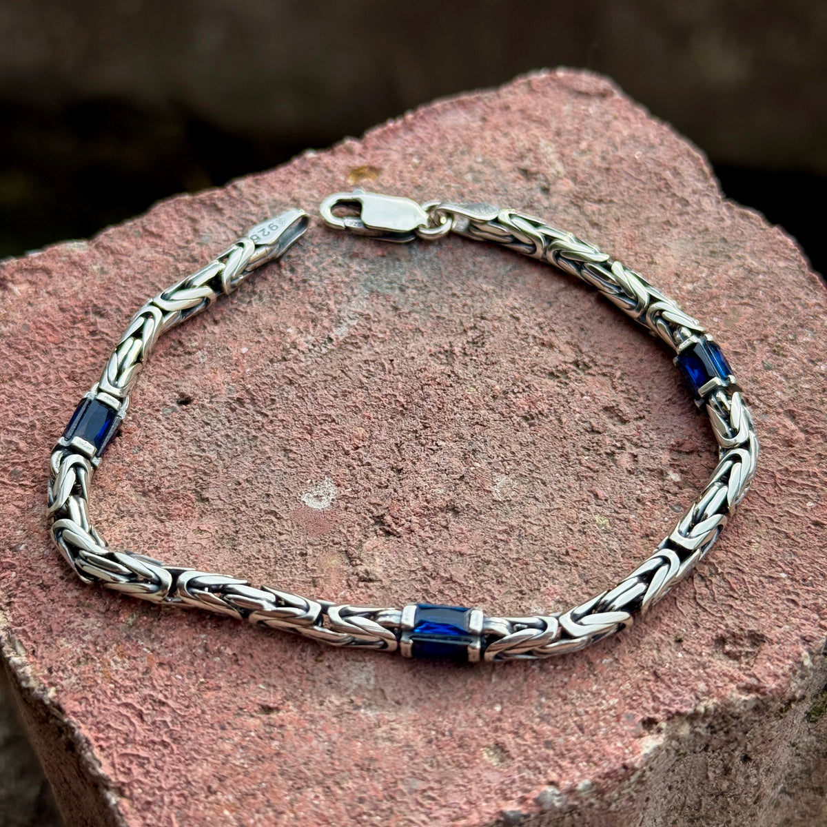 925 Solid Silver 4MM Blue Sapphire Gemstone Chain Bracelet