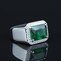 Men Solid Silver Green Emerald Gemstone Iced Out Rİng