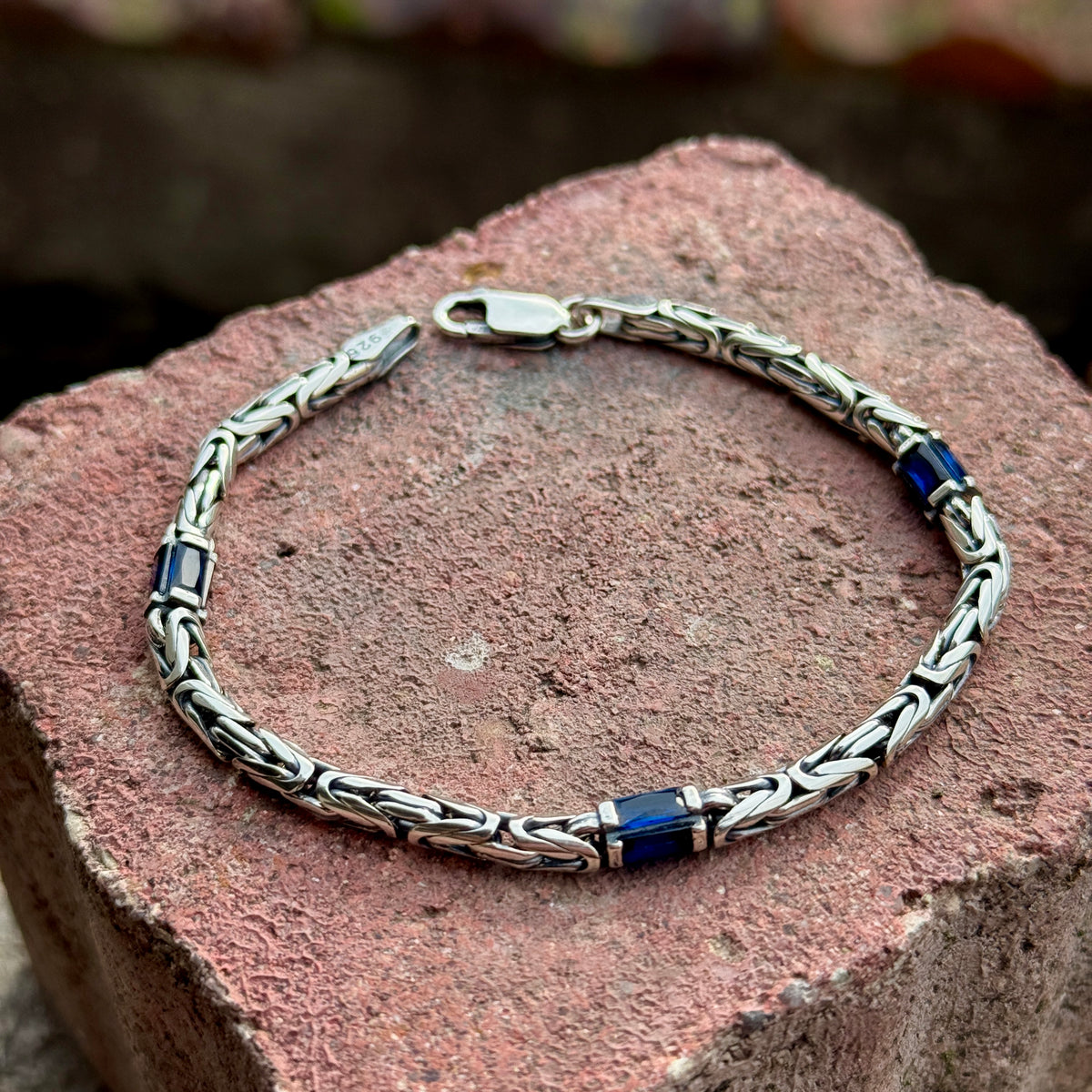 925 Solid Silver 4MM Blue Sapphire Gemstone Chain Bracelet