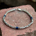 925 Solid Silver 4MM Blue Sapphire Gemstone Chain Bracelet