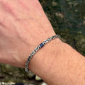 925 Silver Square 4MM Byzantine Sapphire Chain Bracelet