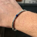 925 Silver Square 4MM Byzantine Sapphire Chain Bracelet