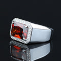 Men Solid Silver Garnet Silver Diamond Men Ring