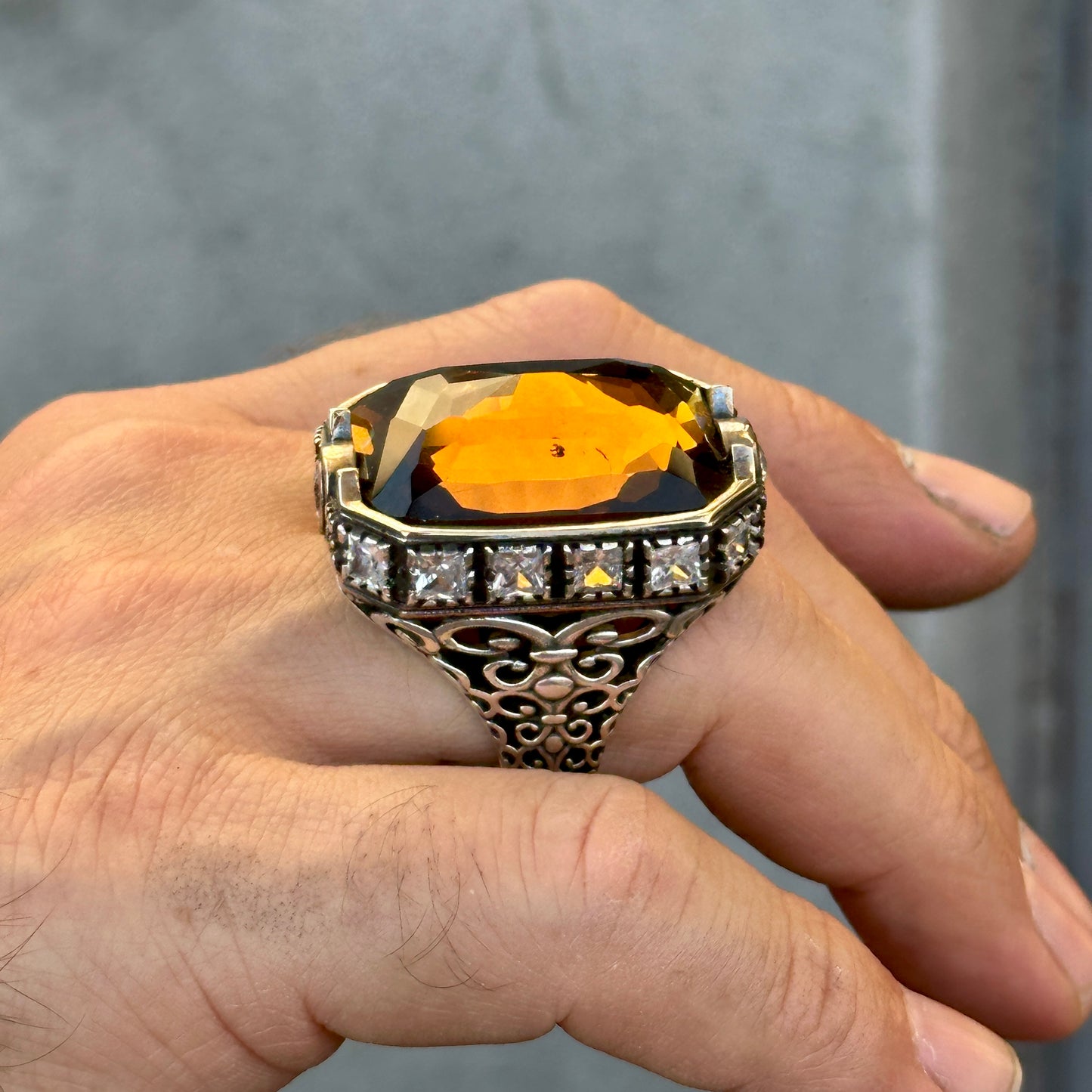 Men Handmade Large Raw Citrine Gemstone Ottoman Ring