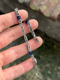 925 Silver Square 4MM Byzantine Sapphire Chain Bracelet