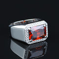 Men Solid Silver Garnet Silver Diamond Men Ring