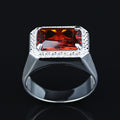 Men Solid Silver Garnet Silver Diamond Men Ring