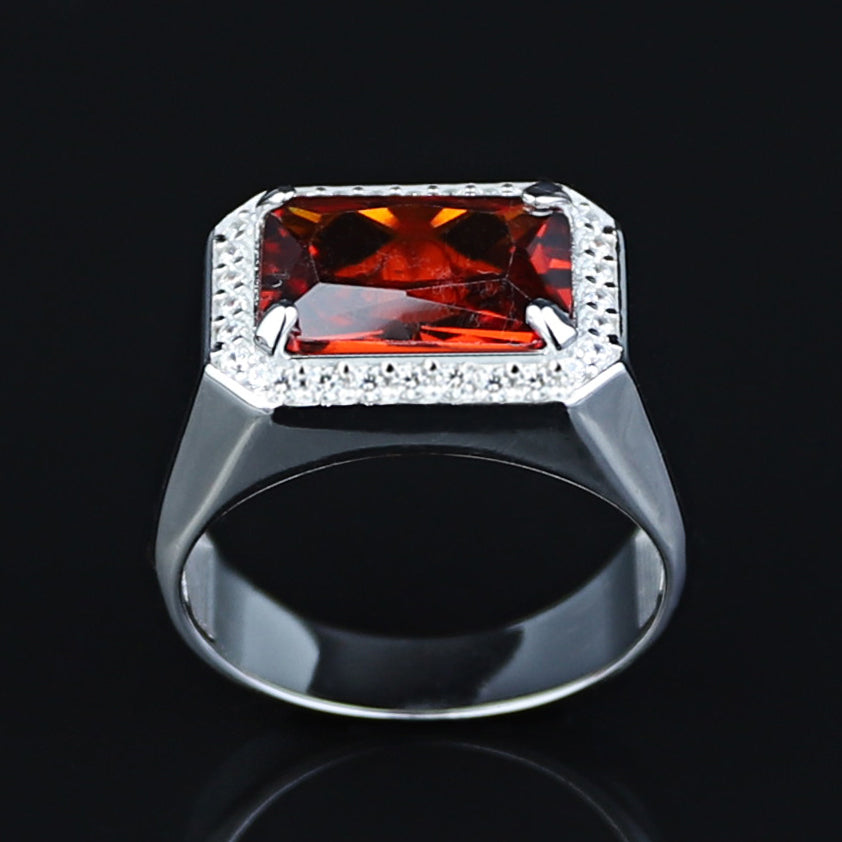 Men Solid Silver Garnet Silver Diamond Men Ring