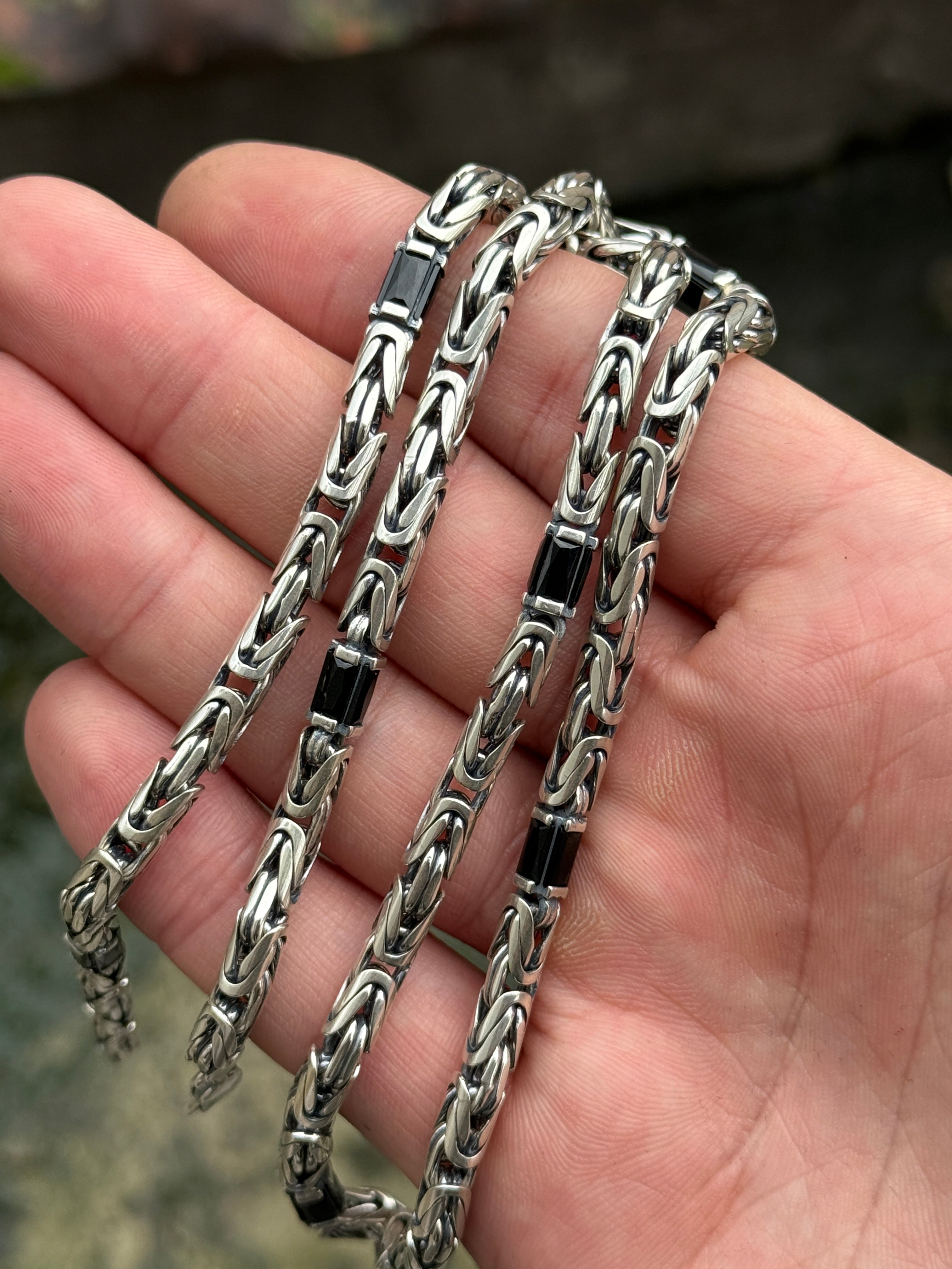 925 Silver 5MM Black Onyx King Byzantine Necklace – Mercan Silver