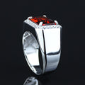 Men Solid Silver Garnet Silver Diamond Men Ring