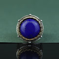 925 Sterling Silver Round Natural Lapis Lazuli Ottoman Style Ring