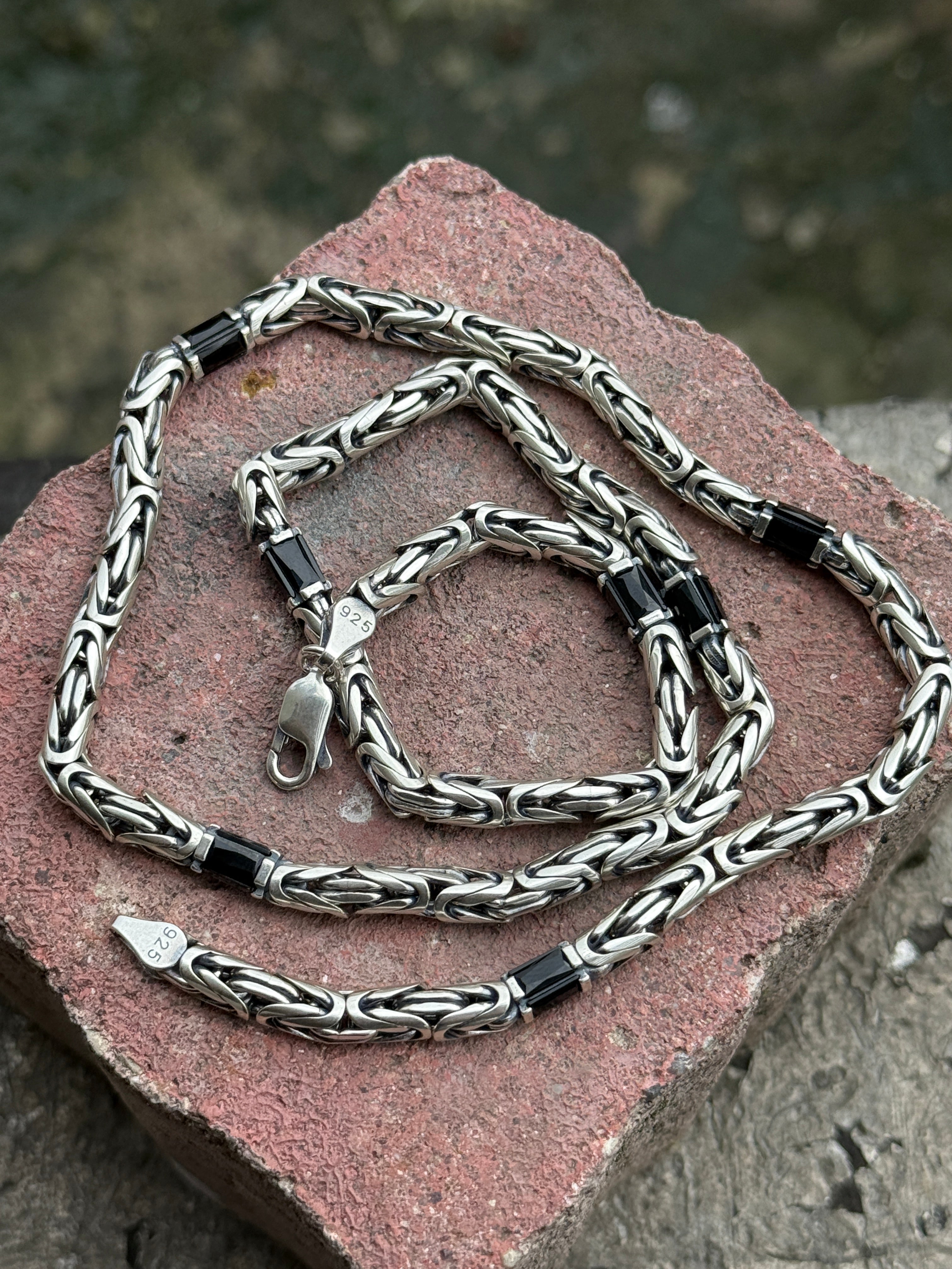925 Silver 5MM Black Onyx King Byzantine Necklace – Mercan Silver