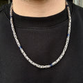 Silver Sapphire Gemstone Byzantine Heavy Round King Chain Necklace