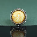 925 Silver Handmade Round Natural Yellow Agate Gemstone Ring