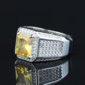 Men Handmade Square Yellow Citrine Gemstone Solid Silver Ring
