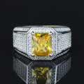 Men Handmade Square Yellow Citrine Gemstone Solid Silver Ring