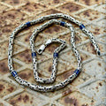 Silver Sapphire Gemstone Byzantine Heavy Round King Chain Necklace