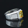 Men Handmade Square Yellow Citrine Gemstone Solid Silver Ring