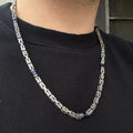 Silver Square Byzantine Sapphire Stone 5MM Byzantine Chain Necklace