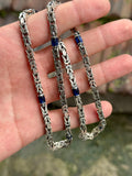 Silver Square Byzantine Sapphire Stone 5MM Byzantine Chain Necklace