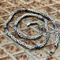 Silver Square Byzantine Sapphire Stone 5MM Byzantine Chain Necklace