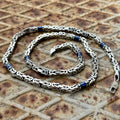 Silver Square Byzantine Sapphire Stone 5MM Byzantine Chain Necklace