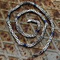 Silver Square Byzantine Sapphire Stone 5MM Byzantine Chain Necklace