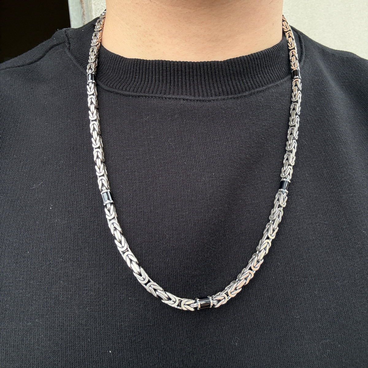 925 Solid Square Byzantine Onyx 5MM Bali Byzantine Chain Necklace