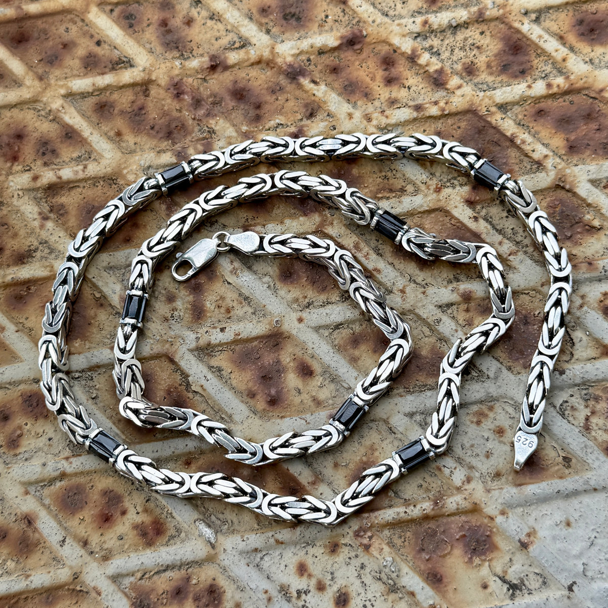 925 Solid Square Byzantine Onyx 5MM Bali Byzantine Chain Necklace