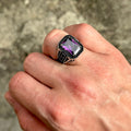 Men Silver Square Amethyst Ring