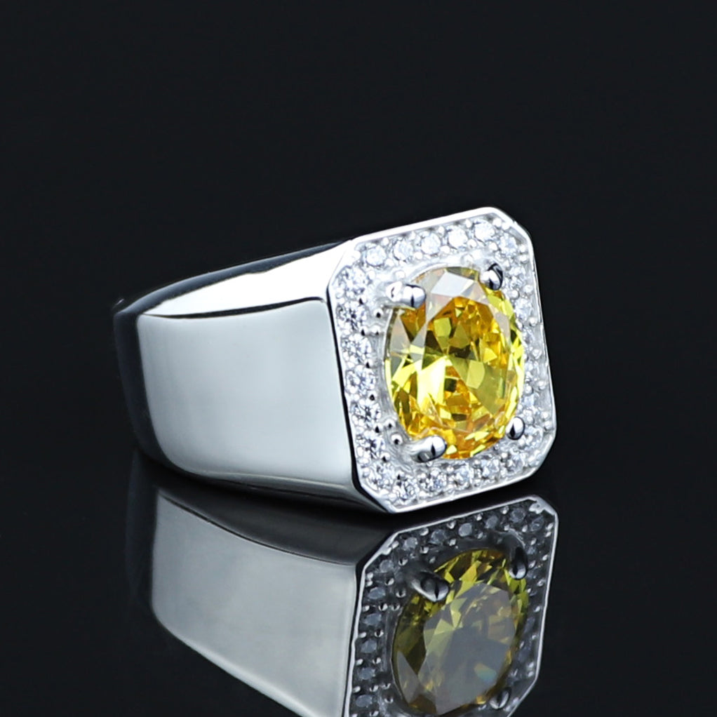 Men Handmade Minimal Yellow Citrin Gemstone Ring