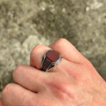 Men Silver Red Agate Carnelian Ring