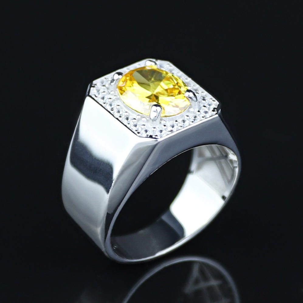 Men Handmade Minimal Yellow Citrin Gemstone Ring