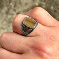 Men Silver Square Tiger Eye Gemstone Ring