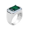 Men Solid Silver Green Emerald Gemstone Iced Out Rİng