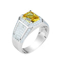 Men Handmade Square Yellow Citrine Gemstone Solid Silver Ring