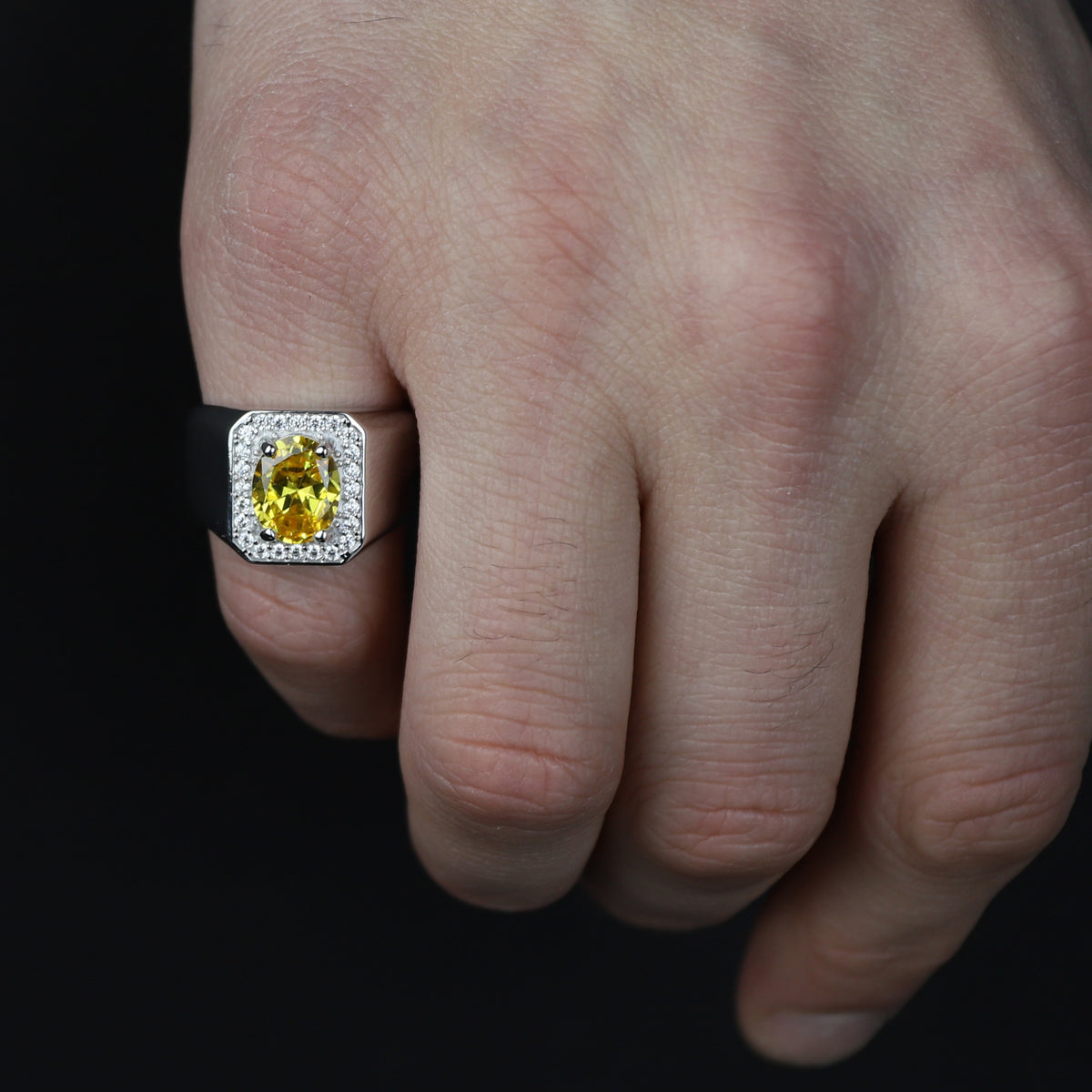 Men Handmade Minimal Yellow Citrin Gemstone Ring