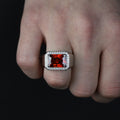 Men Solid Silver Garnet Silver Diamond Men Ring
