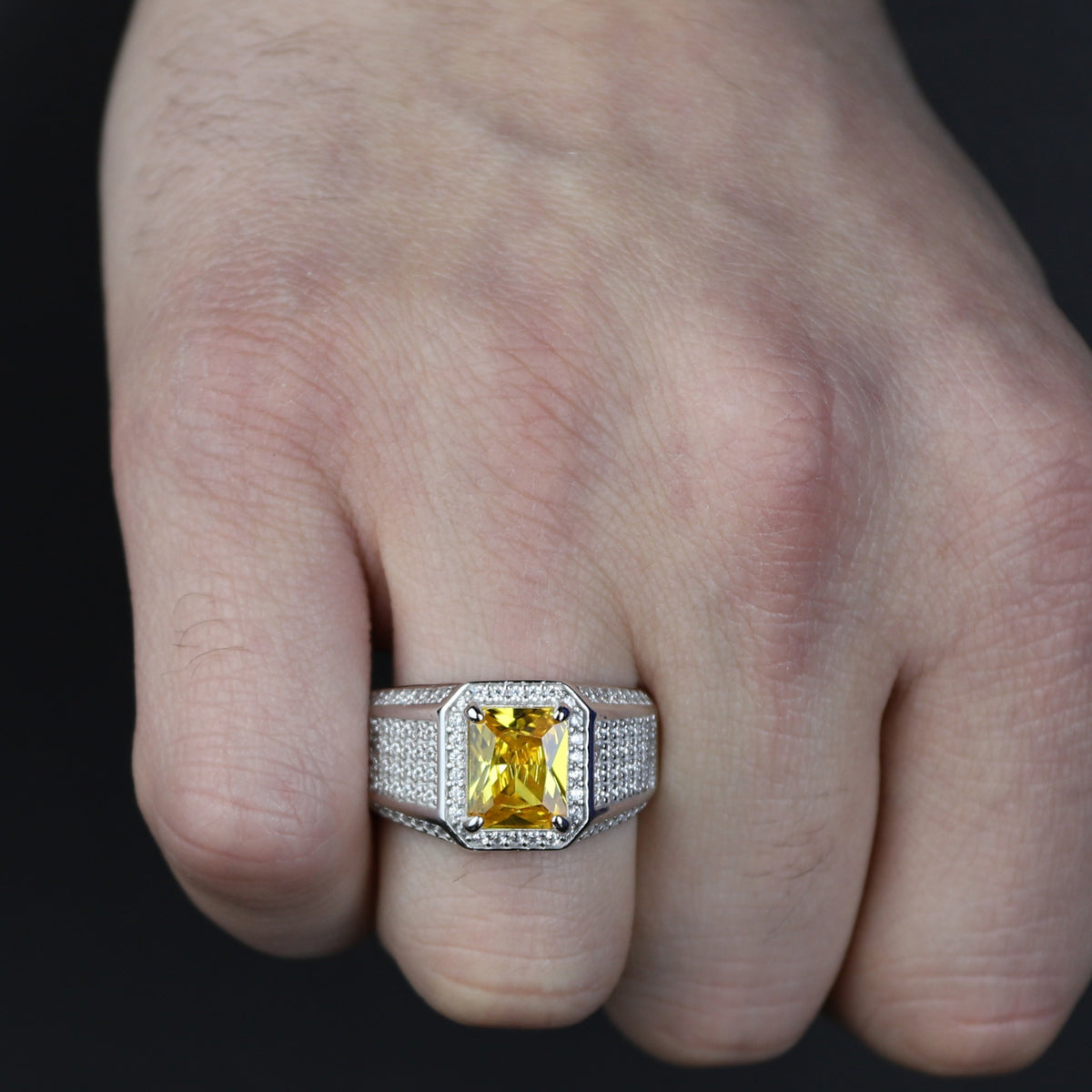 Men Handmade Square Yellow Citrine Gemstone Solid Silver Ring