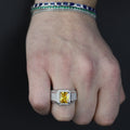 Men Handmade Square Yellow Citrine Gemstone Solid Silver Ring