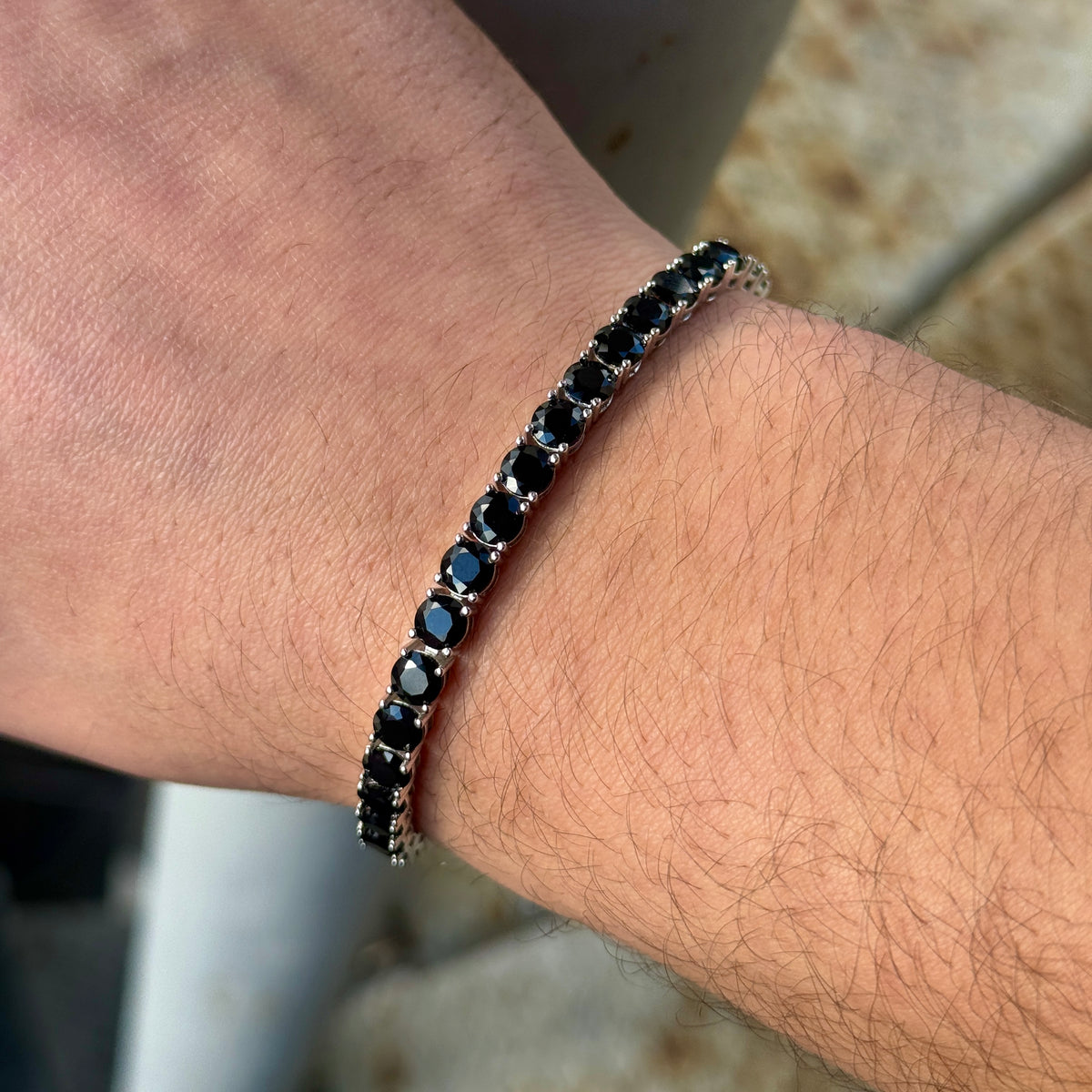 Men Silver 5MM Round Black Diamond Tennis Bracelet