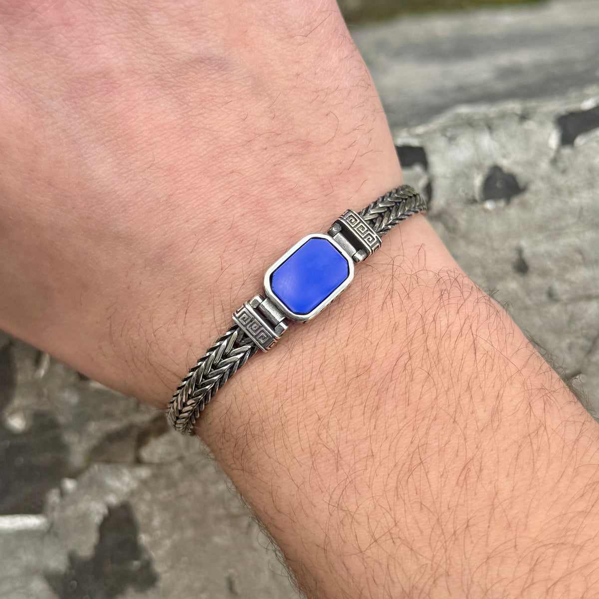 925 Silver Square Sapphire Stone Bracelet Chain Foxtail Sapphire Link Chain